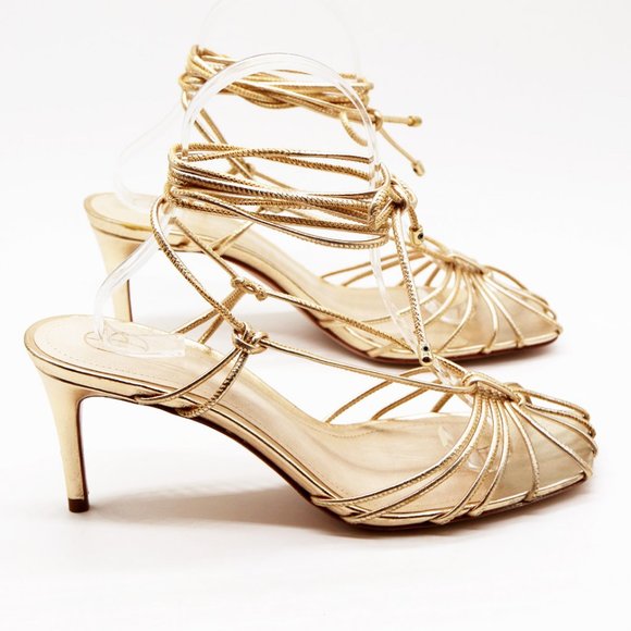 Porte & Paire Net-a-porter Gold Metallic Leather Sandals Lace Up Strappy 39 $280 - Picture 10 of 16